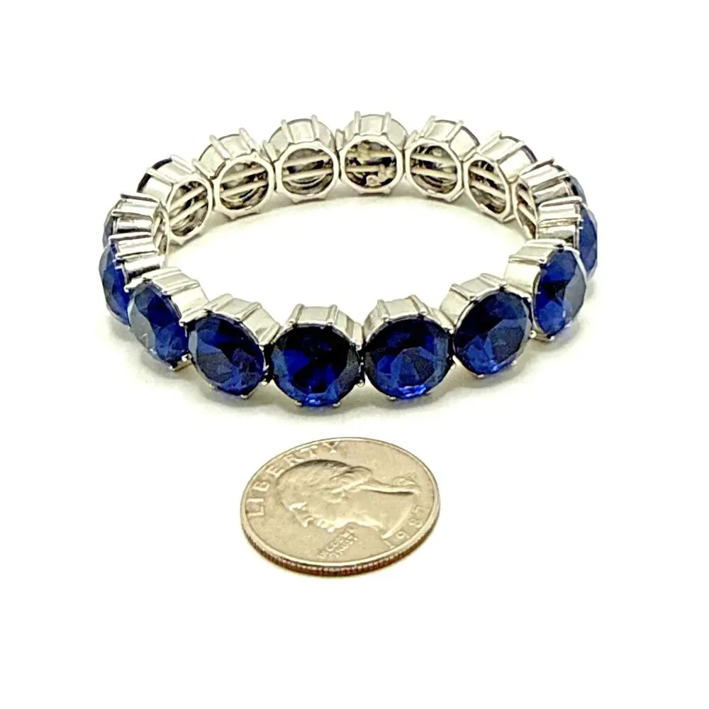 NWOT Charter Club Blue Rhinestone Bracelet Silver Tone Stretch Statement 8